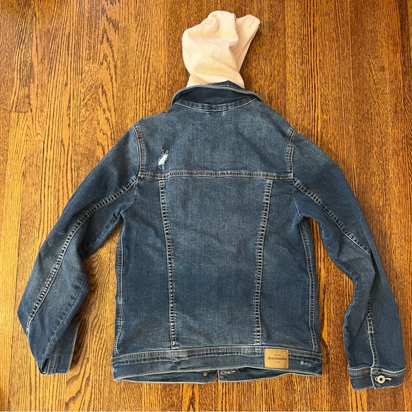 Abercrombie Kids denim jacket with pink liner and hood size 13/14 - Picture 3 of 6